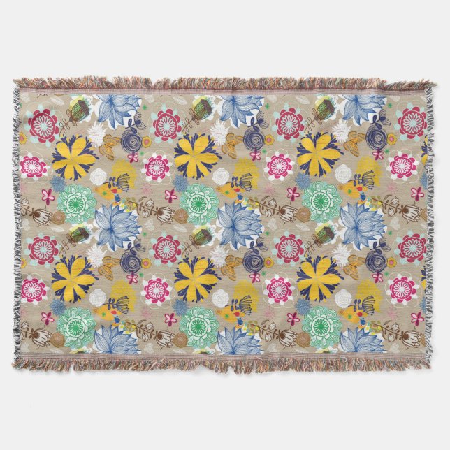 Floral pattern in retro style 3 throw blanket (Front)