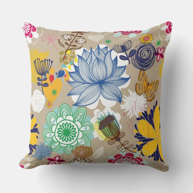 Floral pattern in retro style 3 throw pillow (Front)