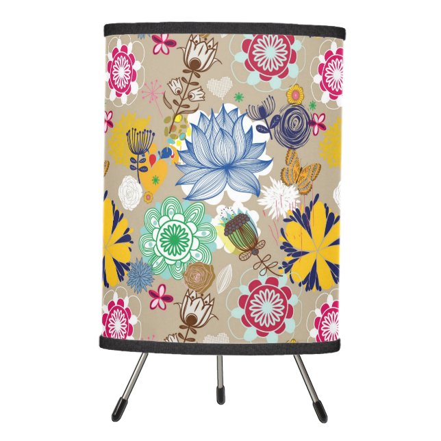 Floral pattern in retro style 3 tripod lamp (Front)