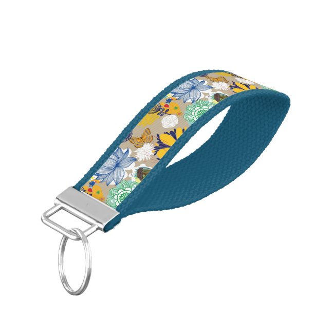 Floral pattern in retro style 3 wrist keychain (Angled Down)