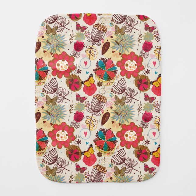 Floral pattern in retro style 4 burp cloth (Front)