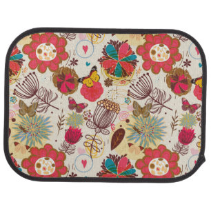 Floral pattern in retro style 4 car floor mat