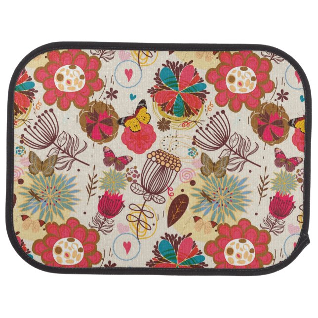 Floral pattern in retro style 4 car floor mat (Rear)