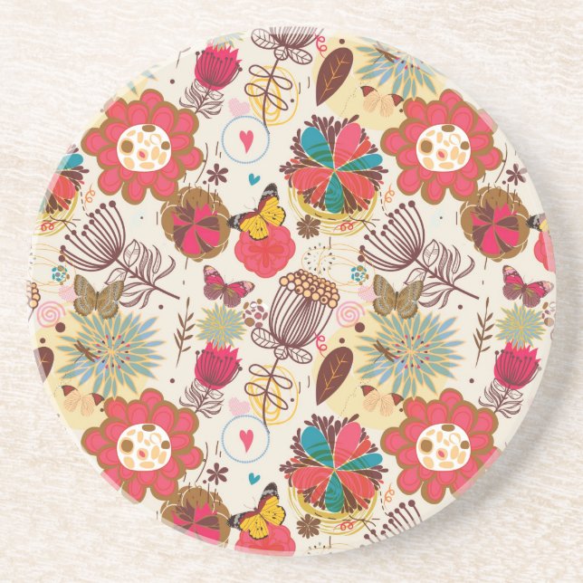 Floral pattern in retro style 4 coaster (Front)