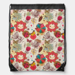 Floral pattern in retro style 4 drawstring bag