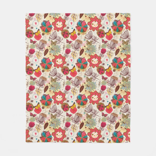 Floral pattern in retro style 4 fleece blanket (Front)
