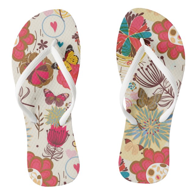 Floral pattern in retro style 4 flip flops (Footbed)