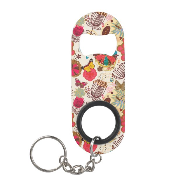 Floral pattern in retro style 4 keychain bottle opener (Front)