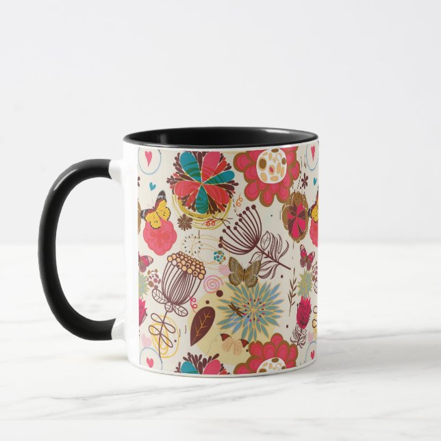 Floral pattern in retro style 4 mug (Left)