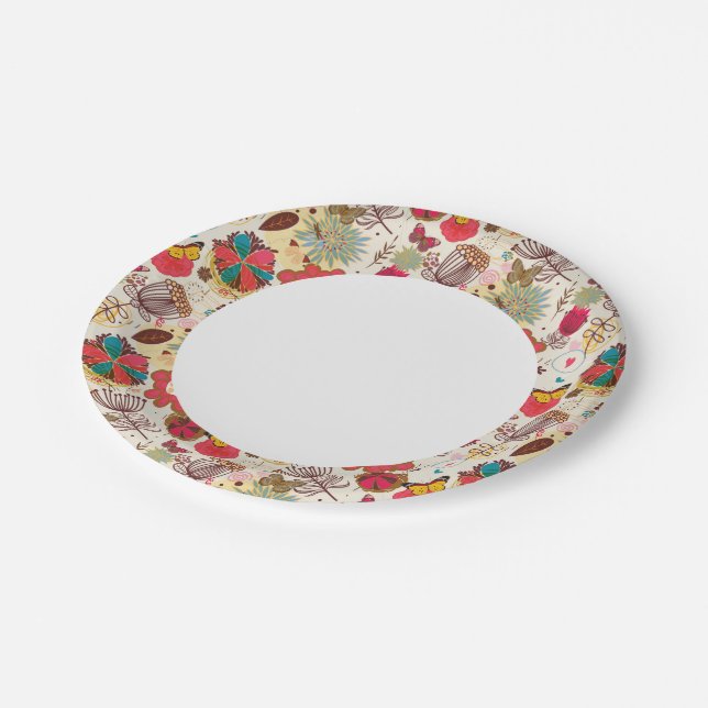Floral pattern in retro style 4 paper plates (Angled)