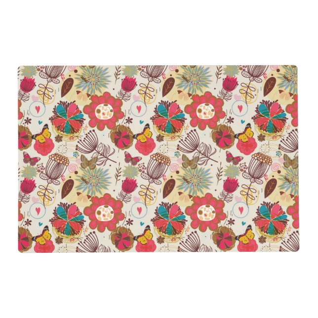 Floral pattern in retro style 4 placemat (Front)