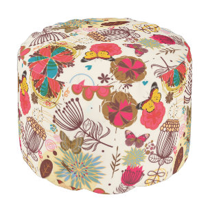 Floral pattern in retro style 4 pouf