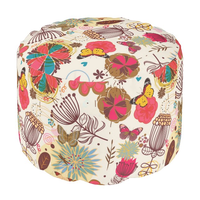 Floral pattern in retro style 4 pouf (Angled Front)