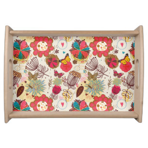 Floral pattern in retro style 4 serving tray