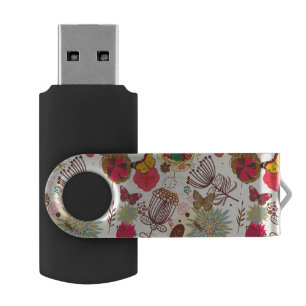 Floral pattern in retro style 4 USB flash drive