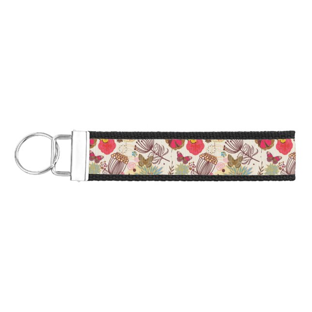 Floral pattern in retro style 4 wrist keychain (Keys on Left)