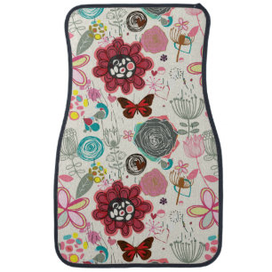 Floral pattern in retro style 5 car floor mat
