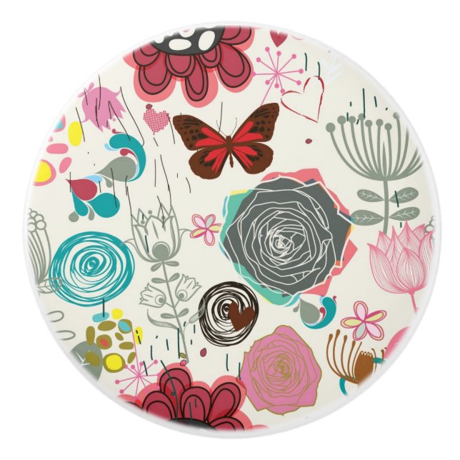 Floral pattern in retro style 5 ceramic knob (Front)