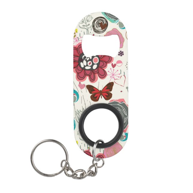 Floral pattern in retro style 5 keychain bottle opener (Front)