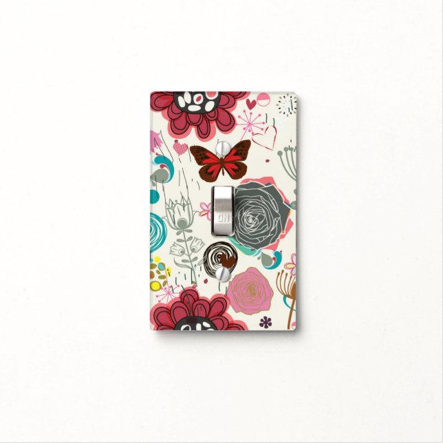 Floral pattern in retro style 5 light switch cover (In Situ)