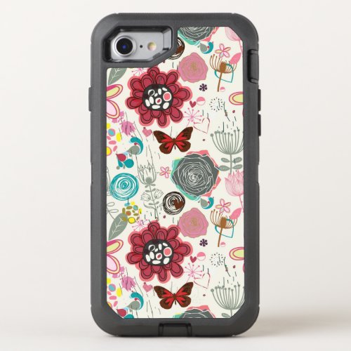 Floral pattern in retro style 5 OtterBox defender iPhone SE87 case