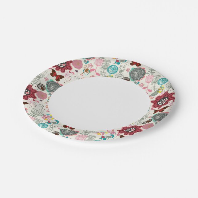Floral pattern in retro style 5 paper plates (Angled)