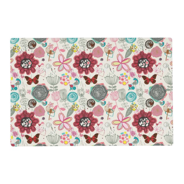Floral pattern in retro style 5 placemat (Front)
