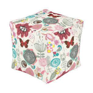 Floral pattern in retro style 5 pouf