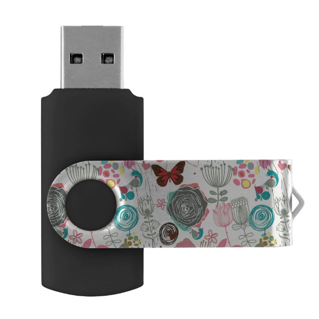 Floral pattern in retro style 5 USB flash drive (Opened)