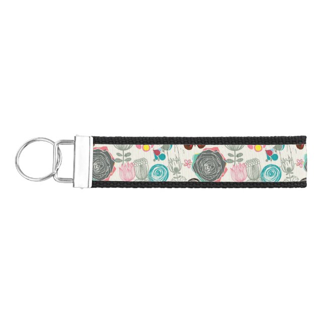 Floral pattern in retro style 5 wrist keychain (Keys on Left)