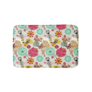 Floral pattern in retro style bathroom mat