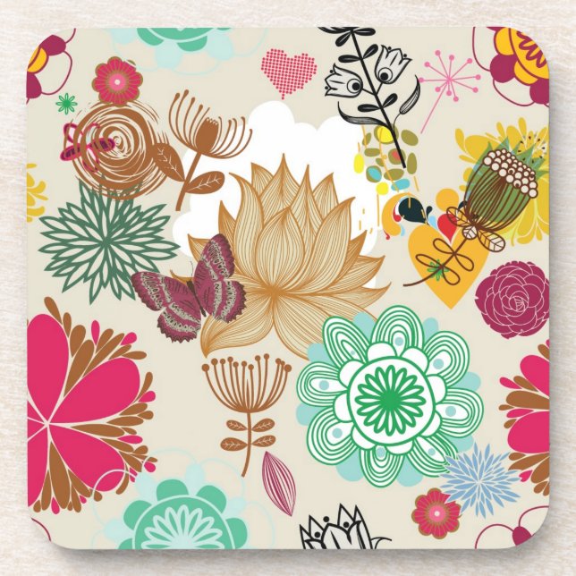 Floral pattern in retro style beverage coaster (Front)