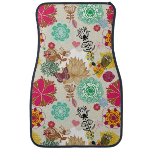 Floral pattern in retro style car mat