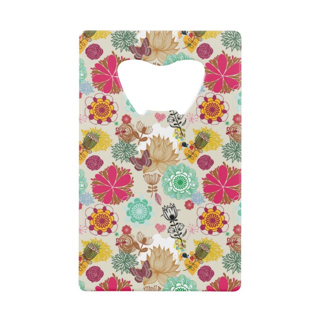 Floral pattern in retro style credit card bottle opener (Front)