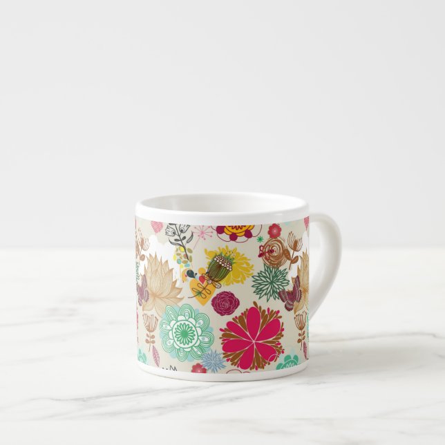 Floral pattern in retro style espresso cup (Front Right)