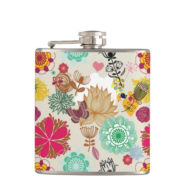 Floral pattern in retro style flask (Front)