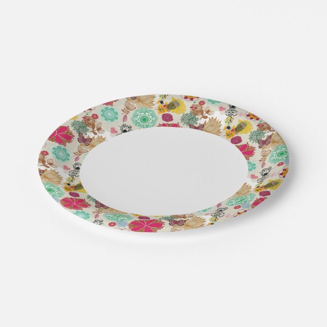 Floral pattern in retro style paper plates (Angled)