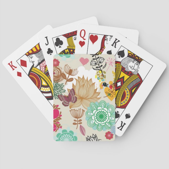 Floral pattern in retro style poker cards (Back)