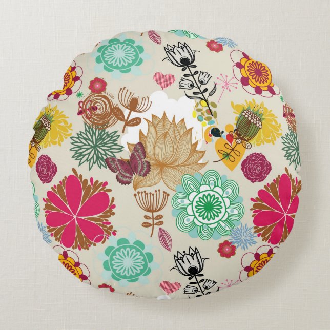 Floral pattern in retro style round pillow (Front)