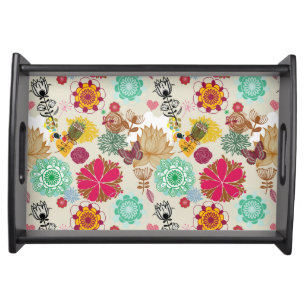 Floral pattern in retro style serving tray