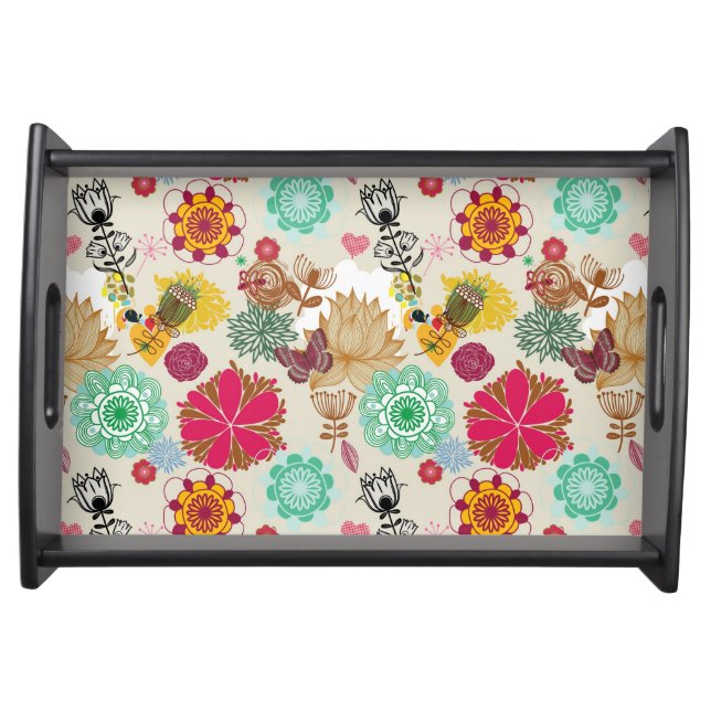 Floral pattern in retro style serving tray (Front)