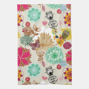 Floral pattern in retro style towel