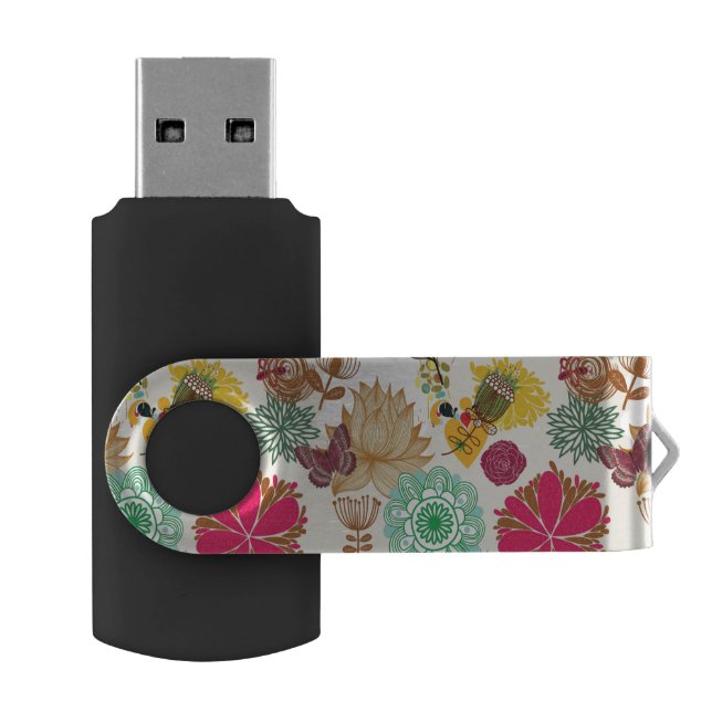 Floral pattern in retro style USB flash drive (Opened)