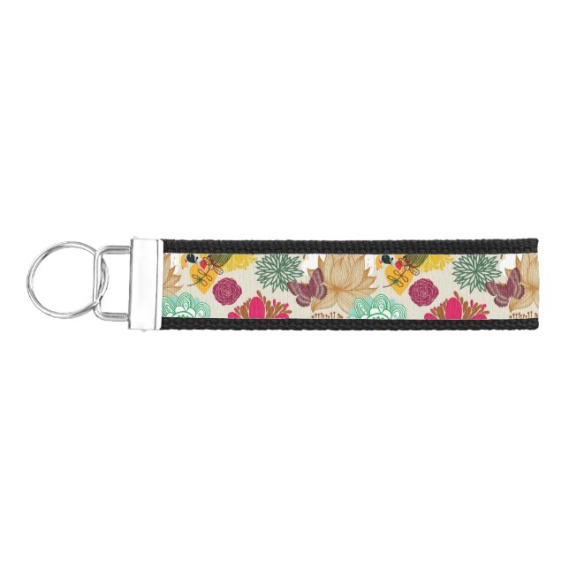 Floral pattern in retro style wrist keychain (Keys on Left)