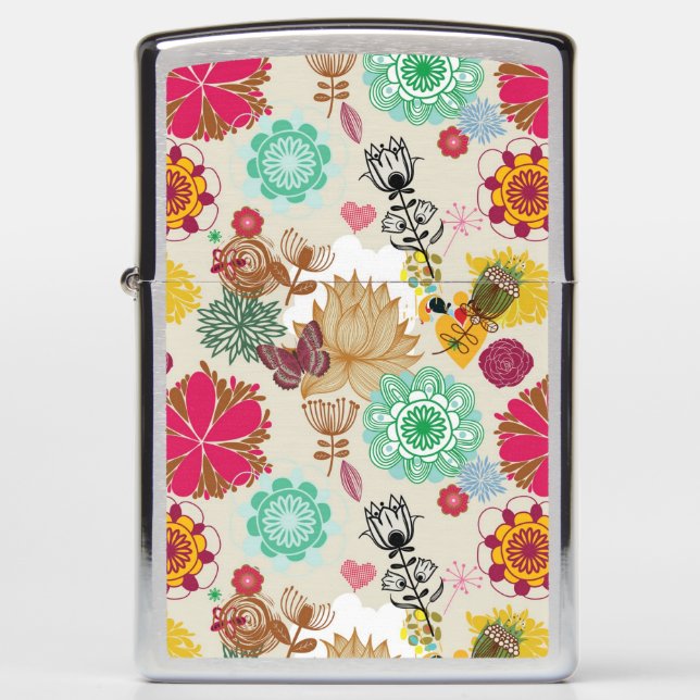 Floral pattern in retro style zippo lighter (Front)