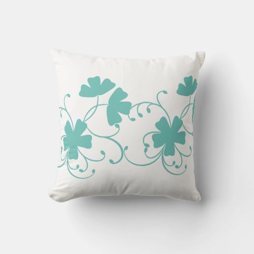 Floral Pattern In Teal Color Throw Pillow