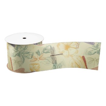 Floral Pattern In Vintage Style Dragonfly Foliage Satin Ribbon by AllAboutPattern at Zazzle