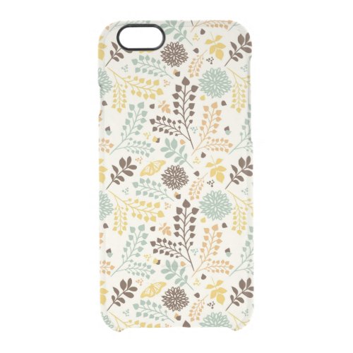 Floral pattern leaves flowers and butterfly clear iPhone 66S case