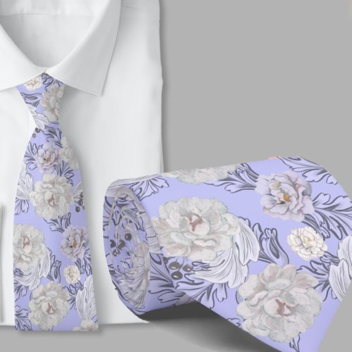 Floral Pattern Light Blue Large Flowers Necktie