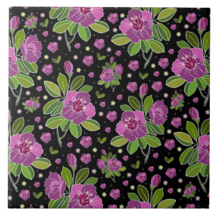 Floral Pattern Lilac Pink Green Black Ceramic Tile